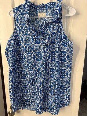 Mud Pie Blue and White Printed Sleeveless Tunic